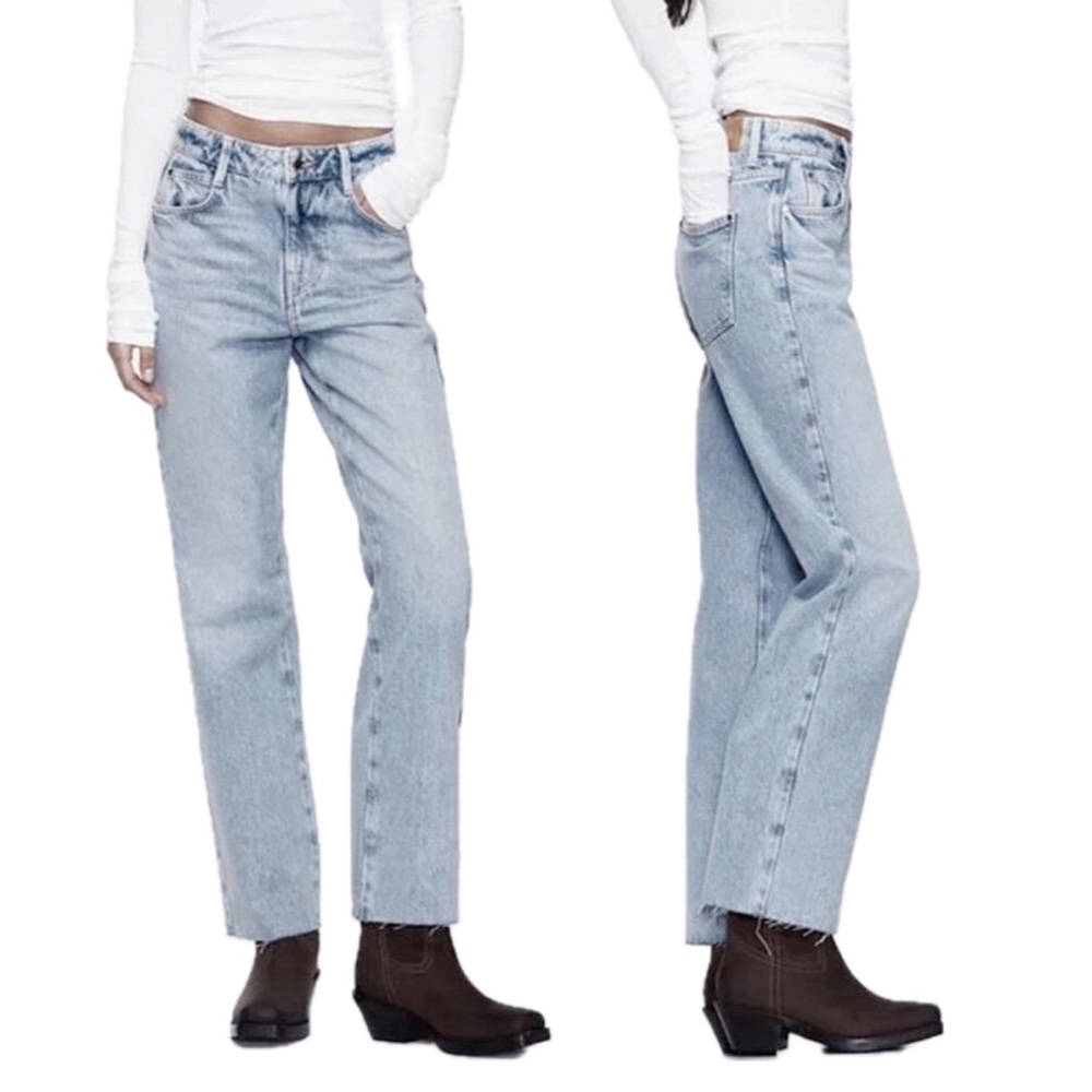 zara | high rise classic casual straight leg ankle length raw hem jeans | sz 32